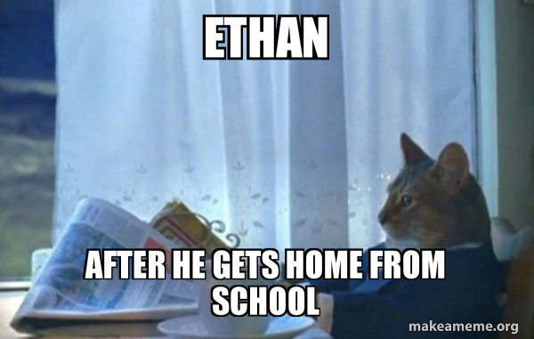 ethan after he gets home from school - Sophisticated Cat Meme Generator