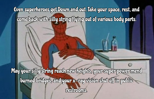 Even Superheroes Get Down And Out Take Your Space Rest And Come Back With Silly String Flying 