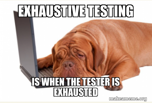 Positive Testing Mem Exhaustive Testing is when the tester is exhausted Meme Generator