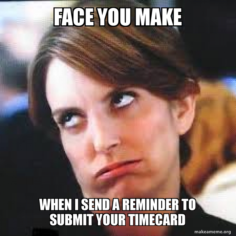 Face you make when i send a reminder to submit your timecard Meme Generator