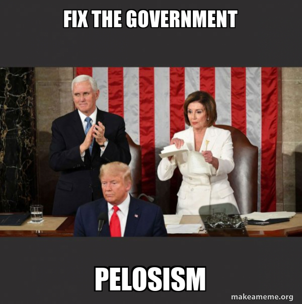 Nancy Pelosi ripping Trump's speech up meme