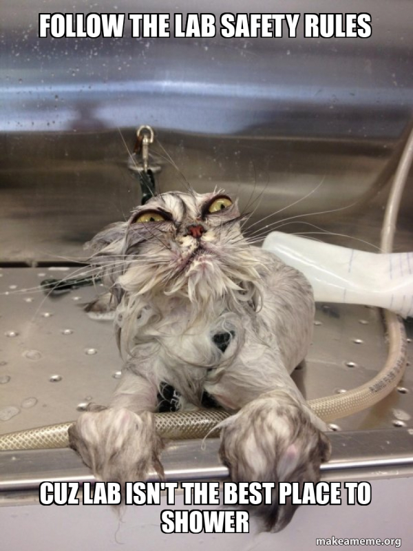 Follow the lab safety rules Cuz lab isn't the best place to shower