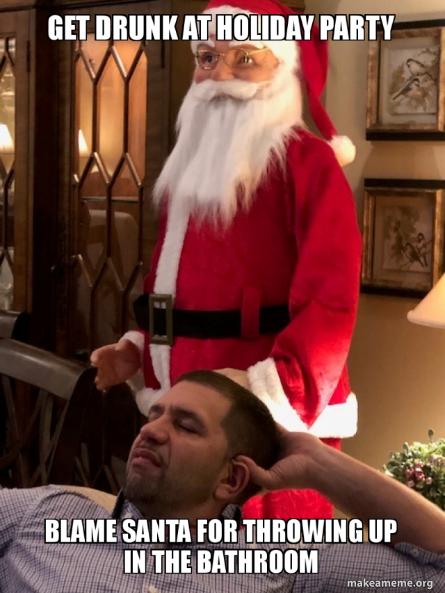 Get drunk at holiday party blame santa for throwing up in the bathroom