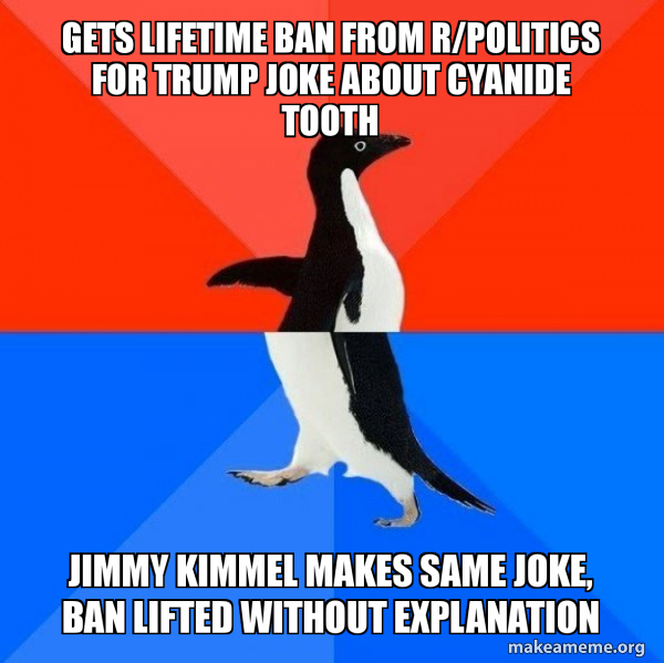 Gets Lifetime Ban From R Politics For Trump Joke About Cyanide