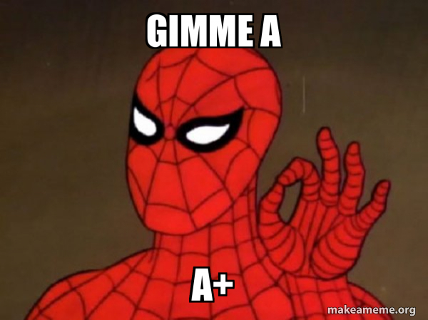 GIMME A A+ - Spiderman - Care factor Zero Meme Generator