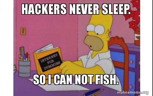 Hackers Never Sleep So I Can Not Fish Computer Homer Make A Meme