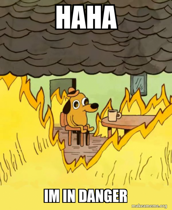 Haha Im in danger - This Is Fine Meme Generator