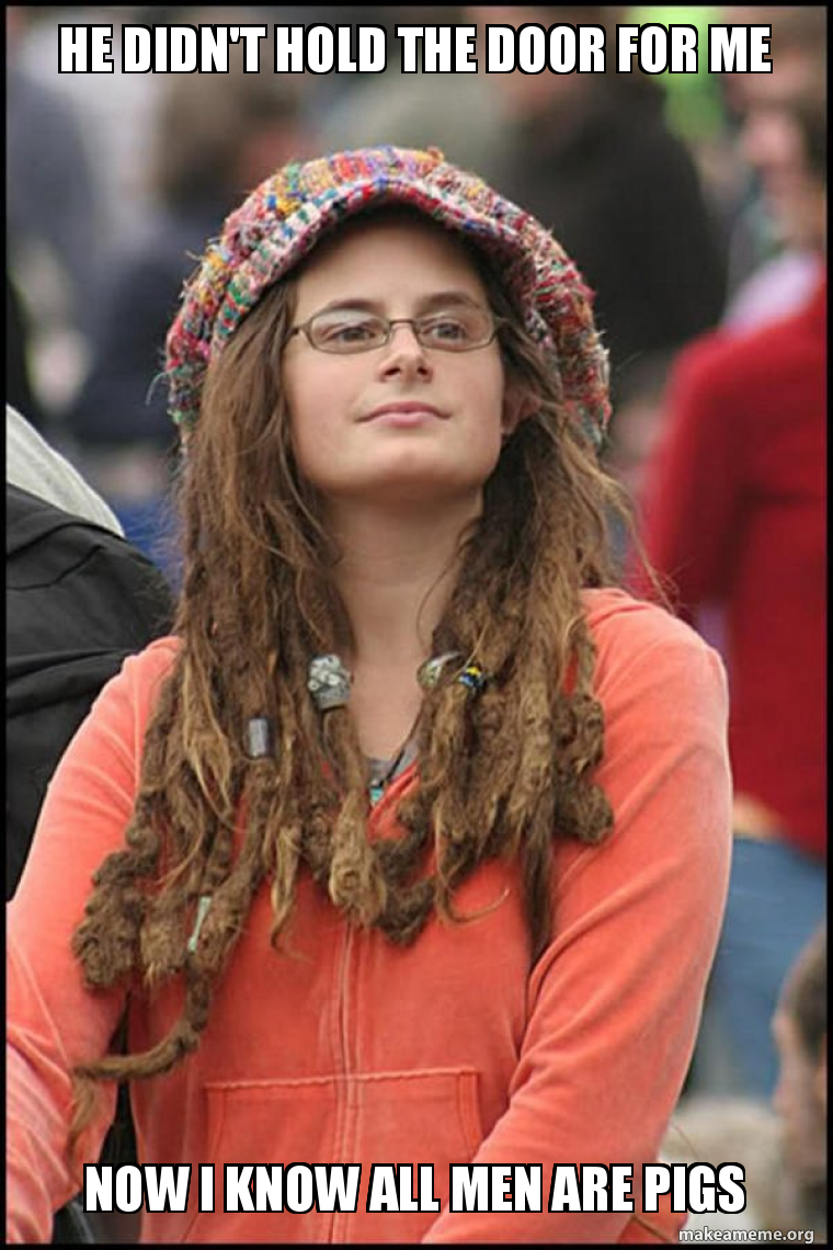 Female College Liberal - Bad Argument Hippie meme