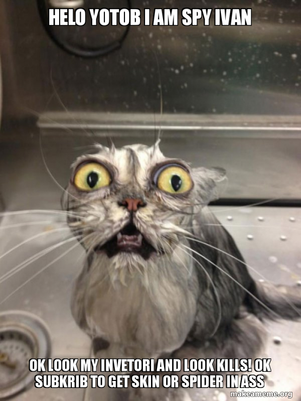 Helo Yotob I Am Spy Ivan Ok Look My Invetori And Look Kills Ok Subkrib To Get Skin Or Spider In Ass Cat Bath Make A Meme