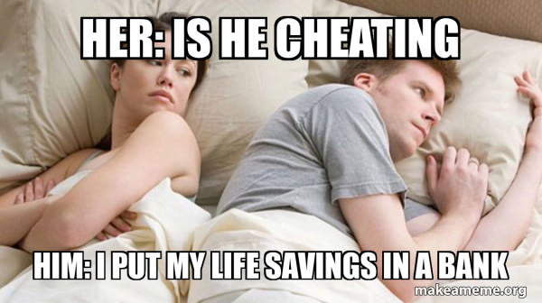 Couple thinking in bed meme