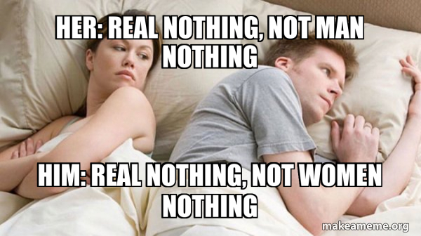 Couple thinking in bed meme