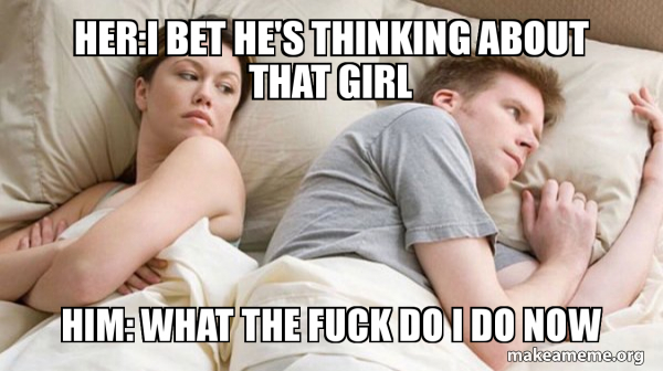 Couple thinking in bed meme