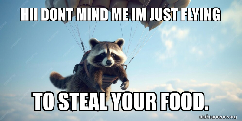 hii dont mind me im just flying to steal your food. Meme Generator