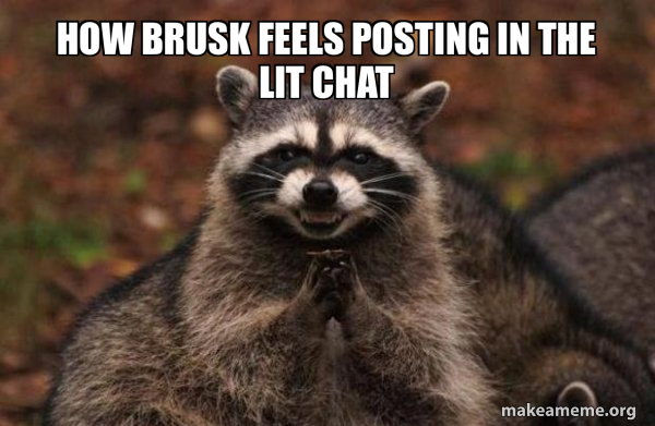 how brusk feels posting in the lit chat - Evil Plotting Raccoon Meme ...