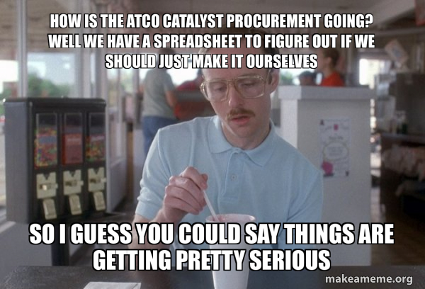 How is the ATco catalyst procurement going? Well we have a spreadsheet ...