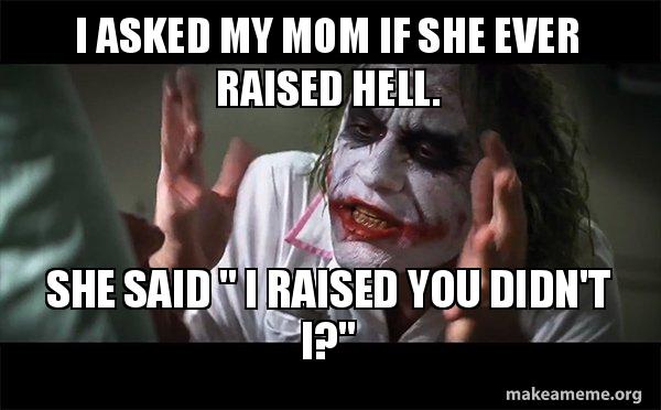 I asked my Mom if she ever raised hell. She said " I raised you didn't ...