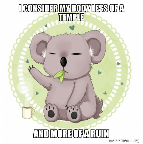 Body Less Meme I consider my body less of a temple and more of a ruin - Aussie Koala ...