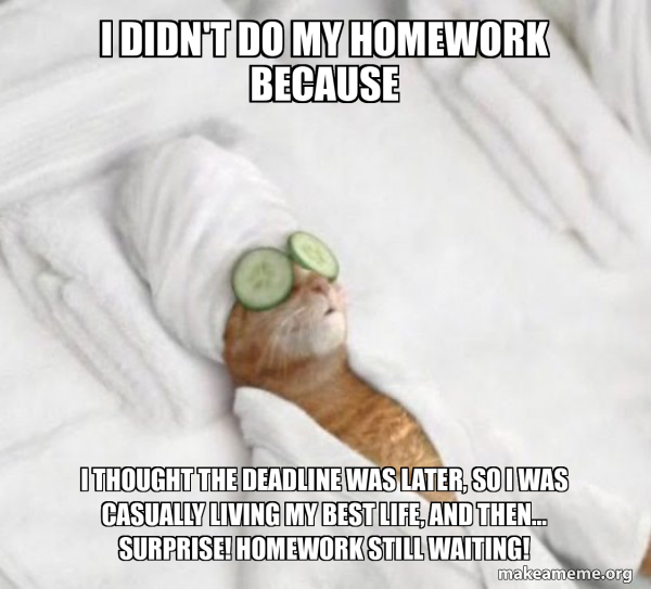 I didn't do my homework because I thought the deadline was later, so I ...