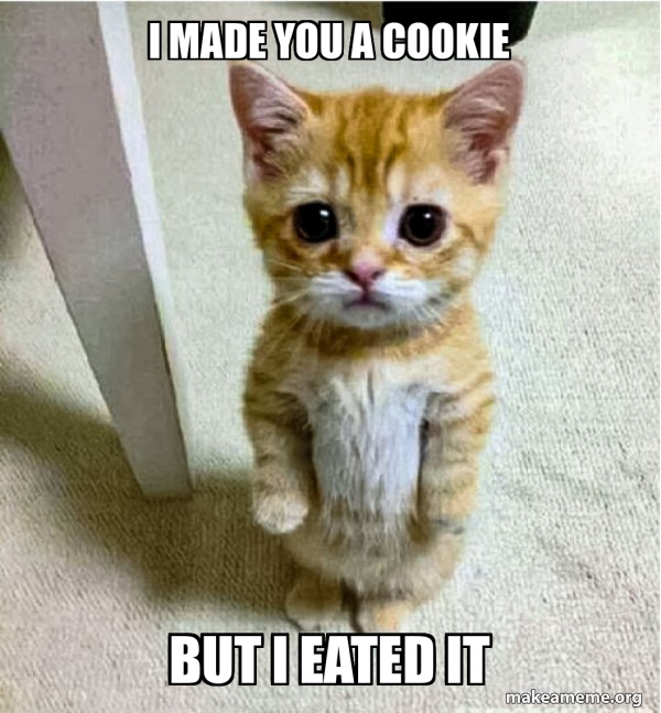 i made you a cookie but i eated it - Cute Cat Standing Meme Generator