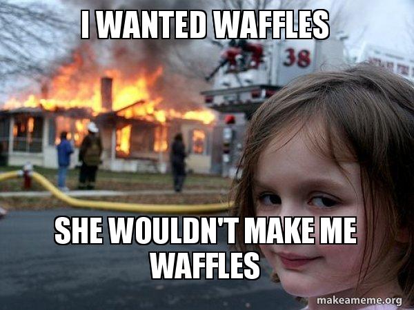 I WANTED WAFFLES SHE WOULDN'T MAKE ME WAFFLES - Disaster Girl Meme ...