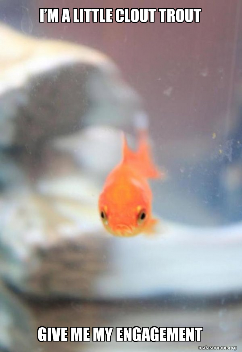 I’m a little clout trout Give me my engagement Grumpy Fish Make a Meme