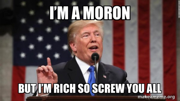I’m a Moron But i’m Rich so screw you all - Donald Trump Meme Generator