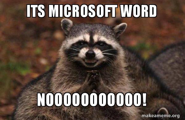 Its microsoft word NOOOOOOOOOOO! - Evil Plotting Raccoon Meme Generator
