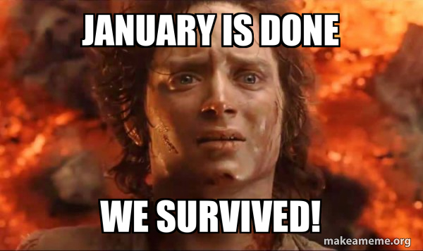 January is done We survived! - Frodo it's over it's done Meme Generator