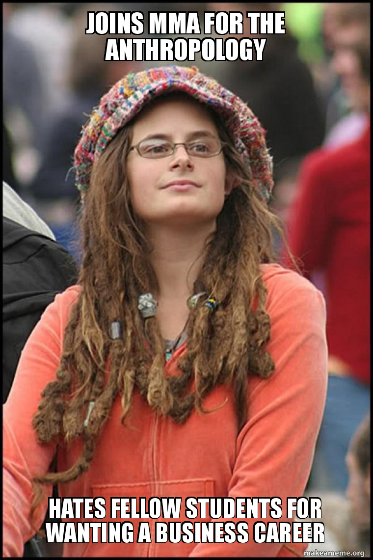 Female College Liberal - Bad Argument Hippie meme