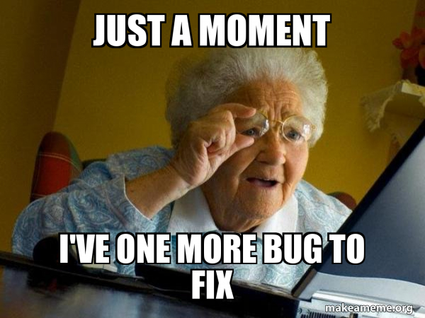 Just A Moment I Ve One More Bug To Fix Internet Grandma Make A Meme