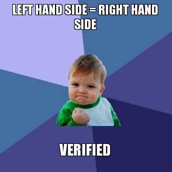 Left hand side = right hand side verified - Success Kid Meme Generator