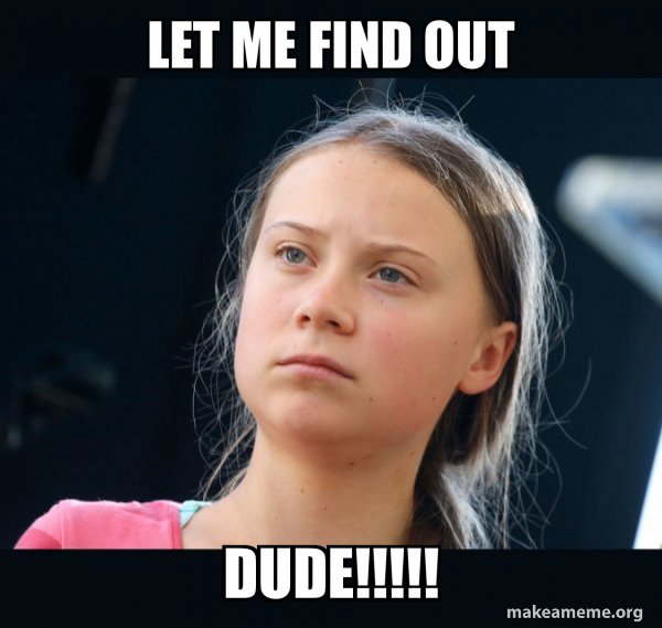 Let me find out Dude!!!!! Greta Thunberg Meme Generator