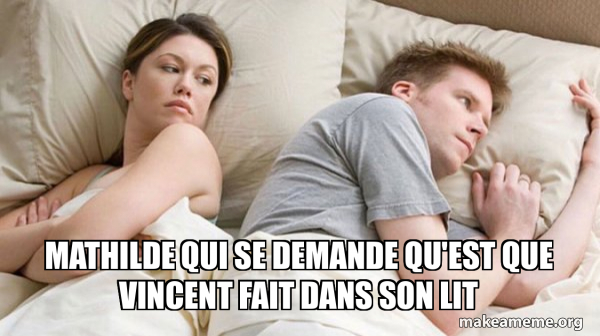 Meme About Mathilde Mathilde qui se demande qu'est que Vincent fait dans son lit - Couple ...