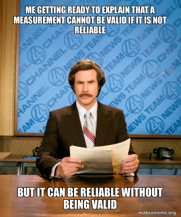 Me getting ready to explain that a measurement cannot be valid if it is ...