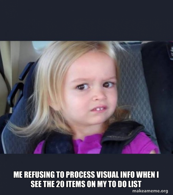 me refusing to process visual info when i see the 20 items on my to do