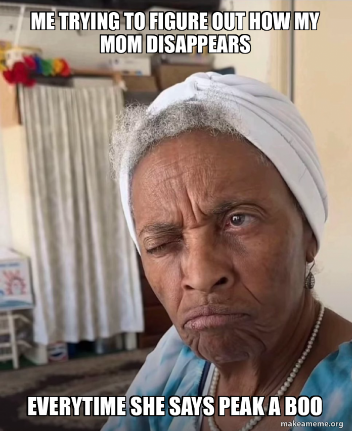 Me trying to figure out HOW MY MOM DISAPPEARS everytime she says peak a ...