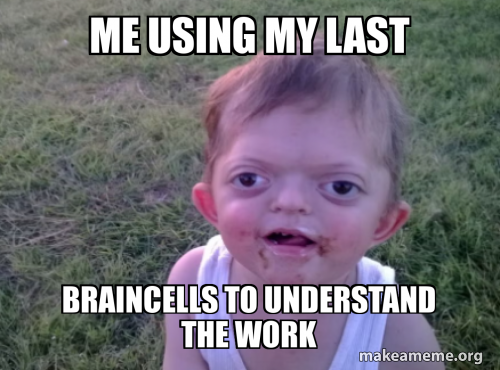 Me using my last braincells to understand the work Meme Generator