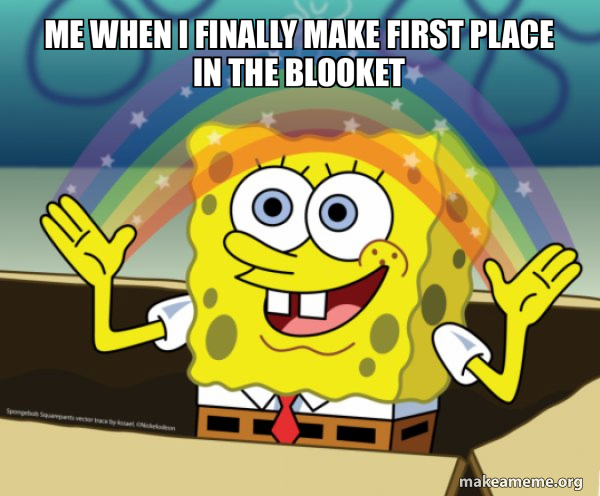Me when i finally make first place in the blooket - Rainbow SpongeBob ...