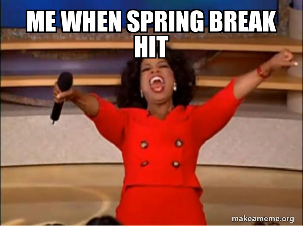 Me when spring break hit - Oprah Winfrey - You Get a Car Meme Generator