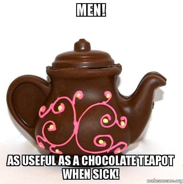 MEN! As useful as a Chocolate Teapot when sick! Man Flu Make a Meme