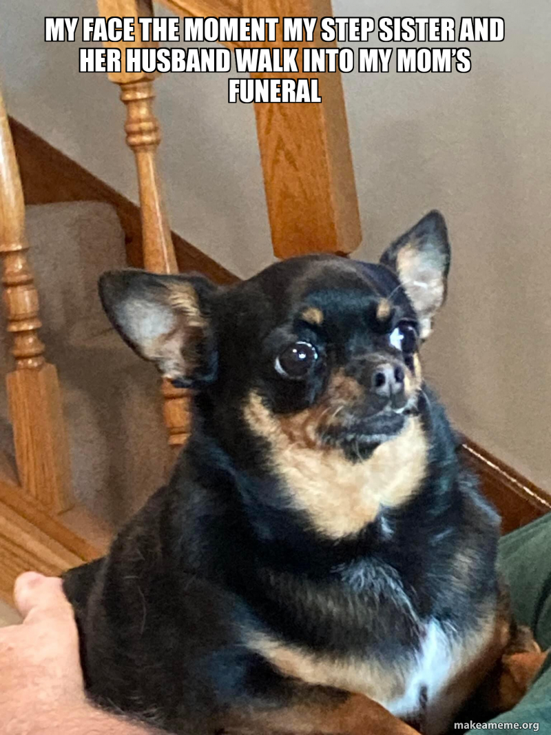 My face the moment my step sister and her husband walk into my mom’s