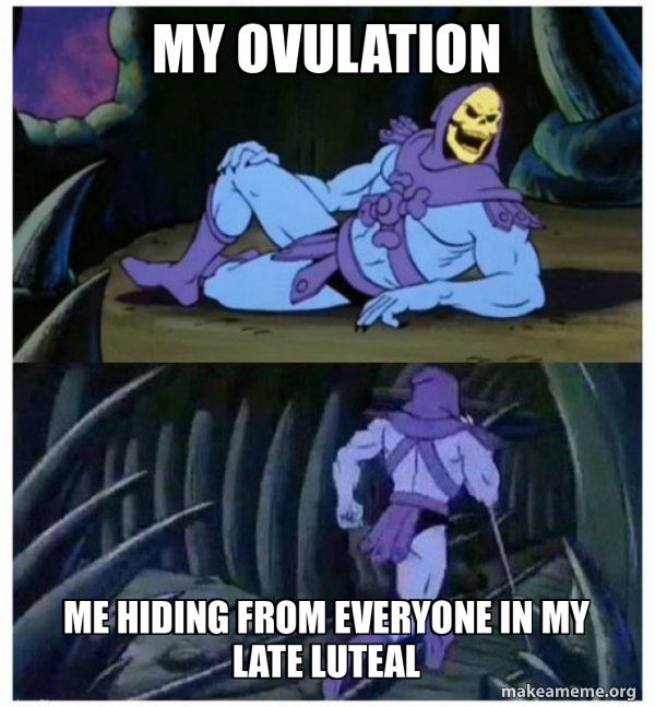 My ovulation Me hiding from everyone in my late luteal - Skeletor Facts ...