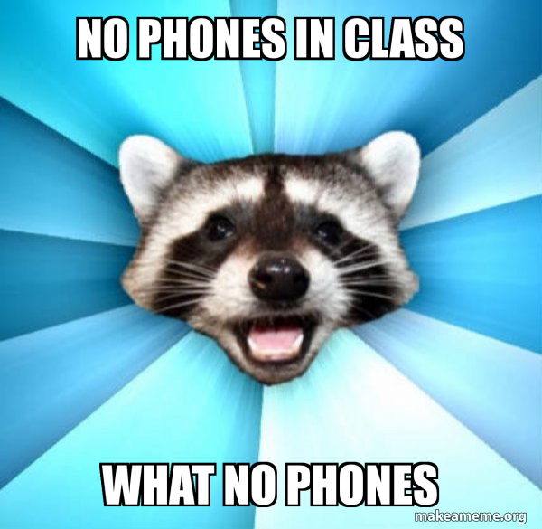 no phones in class what no phones Lame Pun Coon Make a Meme