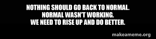 NOTHING SHOULD GO BACK TO NORMAL. NORMAL WASN'T WORKING. WE NEED TO ...