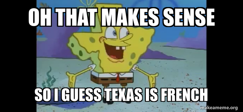 Oh That makes sense So i guess Texas is french Meme Generator