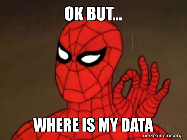 ok but... where is my data - Spiderman - Care factor Zero Meme Generator