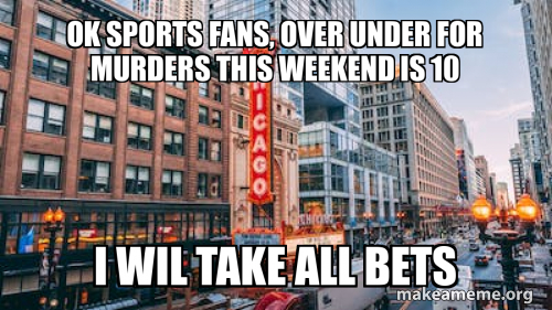 ok sports fans, over under for murders this weekend is 10 I wil take ...