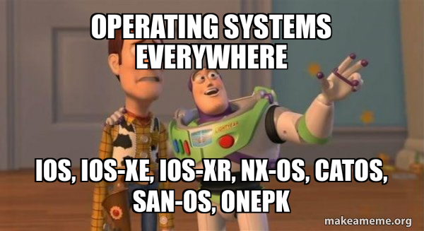 operating systems everywhere IOS, IOS-XE, IOS-XR, NX-OS, CatOS, SAN-OS ...