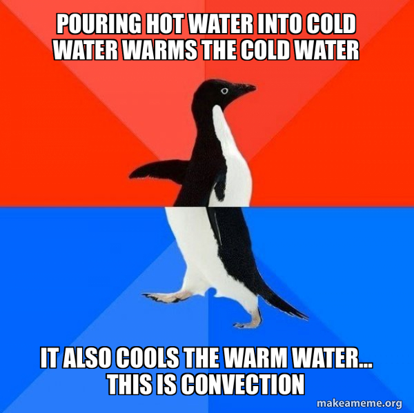 pouring hot water into cold water warms the cold water It also cools