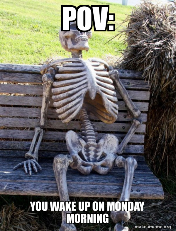 Pov: You wake up on Monday morning - Waiting Skeleton Meme Generator